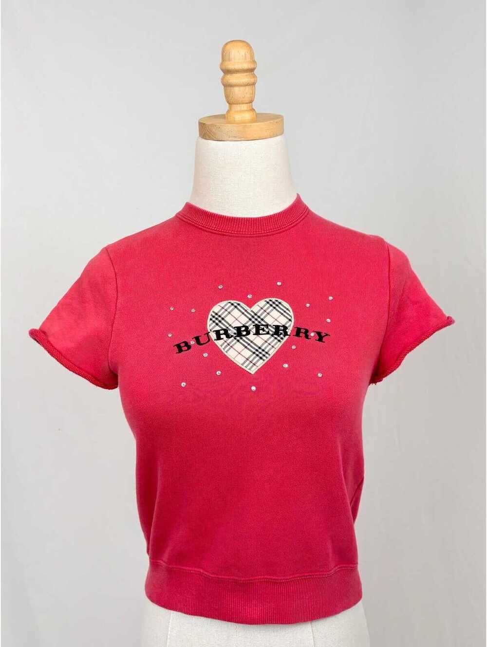 Vintage 2000s Burberry Nova Check Heart Short Sleeve Sweatshirt XS